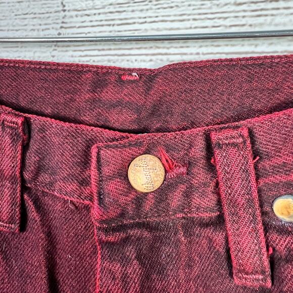 Vintage Wrangler Men's Firewash 90's Burgundy Red Slim Fit Jeans Size 29x32 - Picture 3 of 10